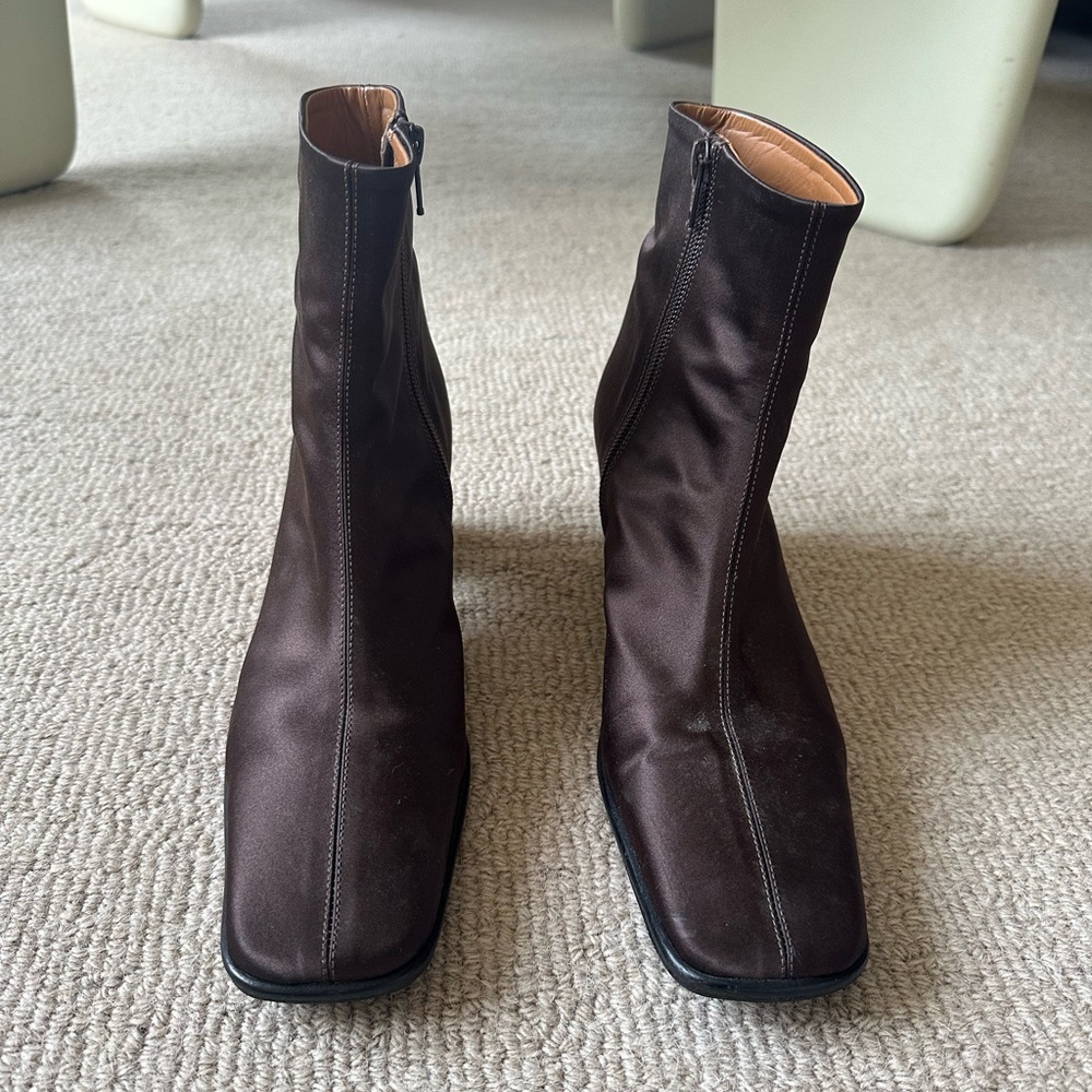 BY FAR brown silk boots